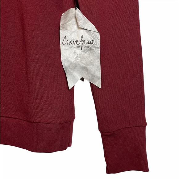 Crave Fame Burgundy Knit Long Sleeve V Neck Cotton Sweater Medium M - Picture 4 of 11